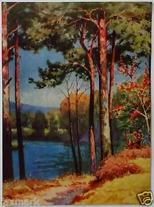 "Woodland Stream" 1950er Kalender Kunstdruck - 6 3/4" x 9 1/8" - unbekannter Künstler - Bild 1 von 2