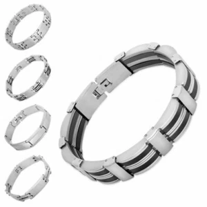 Men's Bracelet Stainless Steel Jewelry Link Bangle Silver Black Solid - Picture 1 of 7