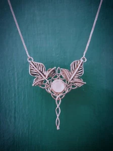 Bridal Elvish Moonstone Celtic Knot Leaf Sterling Necklace Pendant 925 Signed - Picture 1 of 2
