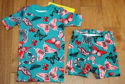 NEW Hanna Andersson BUTTERFLY PAJAMAS Girls 4 100 Organic Cotton Aqua Teal PJs - Image 1 of 3