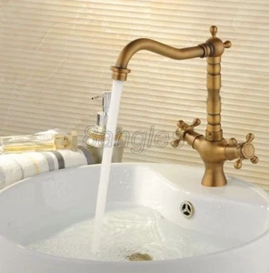 Antique Brass Bathroom / Kitchen Sink Faucet Vanity Basin Swivel Spout 8an020 - Picture 1 of 6