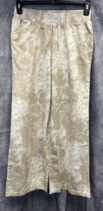 DG2 Size S Cotton Floral Wide Leg Pants Pockets Elastic Waist Tan White - Picture 1 of 13
