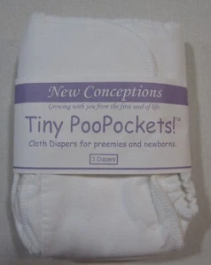PooPockets! 3-Pack Preemie & Newborn One Size Cloth Diapers Fitted Flat-Fold - Picture 1 of 5