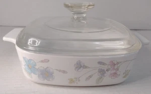 Corning Ware Pastel Bouquet 1 Quart Casserole  A-1-B & Pyrex Glass Lid USA - Picture 1 of 11