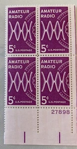 1964 Amateur Radio Plate Block of 4 5c US Stamps, Scott #1260, MNH - Picture 1 of 1