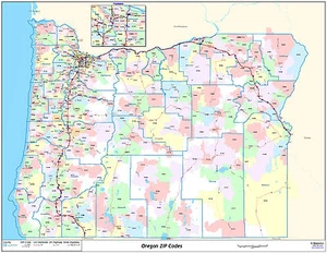 Mapa de pared laminado con código postal del estado de Oregón - Imagen 1 de 1
