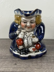 Staffordshire Toby Mug Jug Hand Painted Colonial Man Blue Red Ceramic Pitcher - Picture 1 of 8