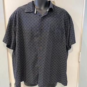 Nat Nast Hemd Herren 2XL XXL Seidenmischung Knopfleiste Kurzarm Geometrisch 1 Tasche - Bild 1 von 12