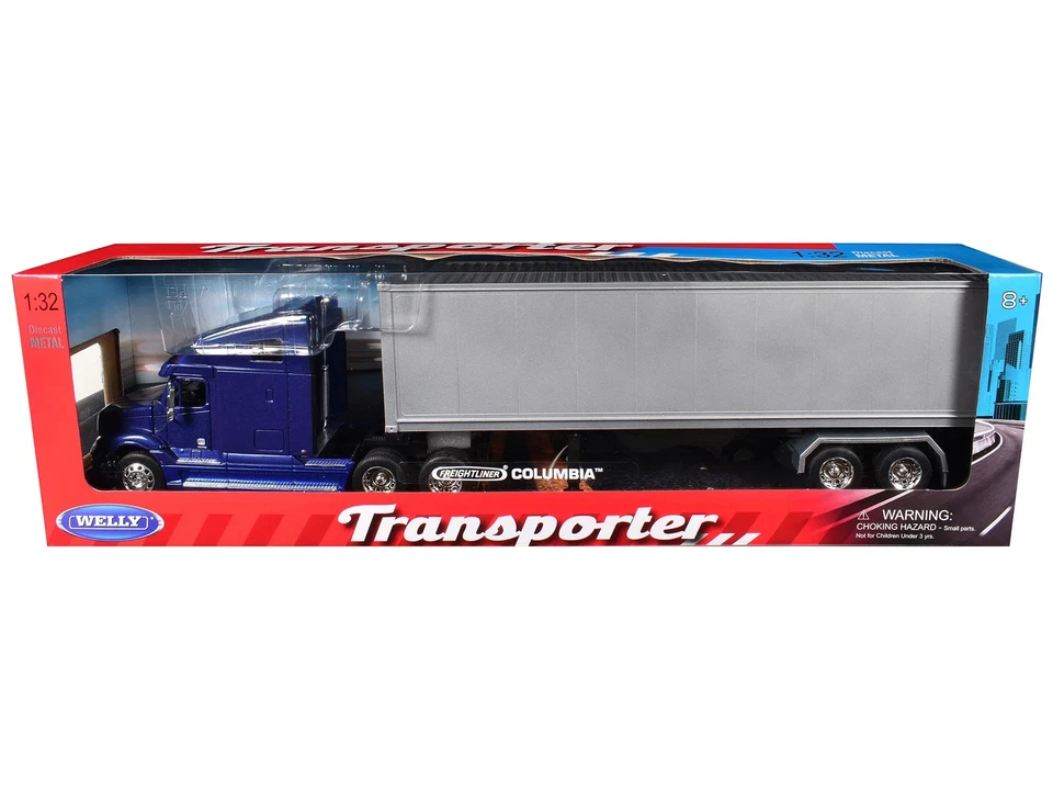 Freightliner Columbia Truck Blue with Gray Container 1/32 Diecast Model by Welly - Image 1 of 1