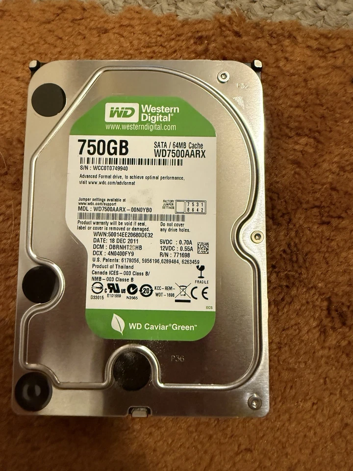 WD GREEN 750GB 5.4k 64MB SATA III 3.5'' WD7500AARX - Image 1 of 1