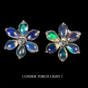 925 Sterling Silver Earrings Pear Fire Opal Simulated Cz Gemstone Jewelry - Picture 1 of 10