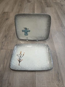Vintage Loma of Arizona Kachina White Speckled Plates Rectangular 7×9.5 In MCM - Picture 1 of 9