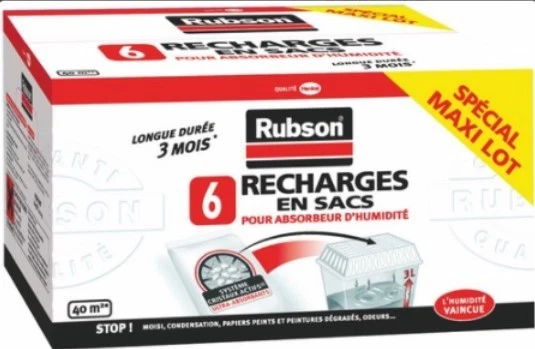 Lot 6 Recharges standard 1kg neutre pour absorbeur d'humidité classique RUBSON - Photo 1/1