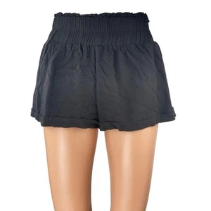 Princess Polly Women's Black Pull On Smocked High Waisted Mini Shorts Size 2 - Picture 1 of 5