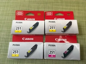 4 Canon PIXMA 251 Color printer Ink Genuine 3 Yellow (251 Y) 1 Magenta (251 M) - Picture 1 of 4