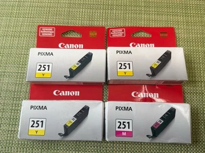 4 Canon PIXMA 251 цветной принтер чернила подлинный 3 желтый (251 Y) 1 пурпурный (251 M) - Изображение 1 из 4