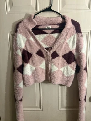 Cardigã suéter feminino algodão tamanho médio difuso macio com botões - Imagem 1 de 4