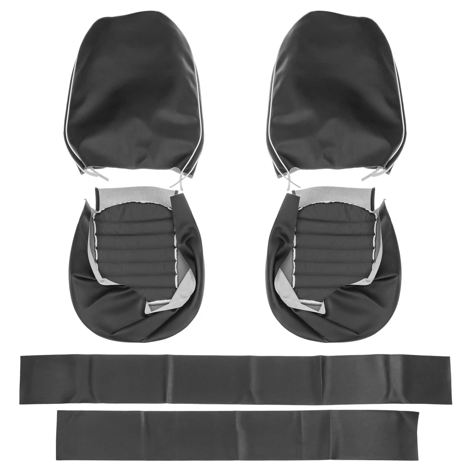 Juego de fundas de asiento delantero Triumph TR3A TR4 vinilo negro/blanco tubería 1957-1965 Foto 1 de 3