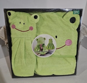 Toddler Frog Hoodie Towel And Washcloth Green - Picture 1 of 1