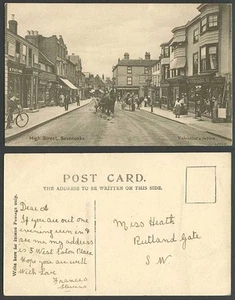 Sevenoaks High Street Scene, Library, Bicycle Horses Printers Shops Old Postcard - Picture 1 of 1