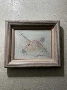 Vintage strukturiertes abstraktes Gemälde signiert Sharon Pastell Impasto gerahmte Kunst 8 x 10 - Bild 1 von 11