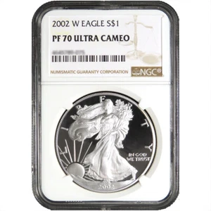 2002-W $1 1-oz Proof American Silver Eagle NGC PF70UC Brown Label - Picture 1 of 2