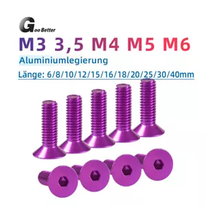 Alu Senkkopfschrauben Senkkopf Innensechskant M3 M3.5 M4 M5 M6 Lila Senkschraube - Bild 1 von 12