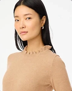 NWT J Crew Factory Ruffle Neck Cotton Sweater Sz XS Heather Mushroom Camel 9129 - Picture 1 of 4
