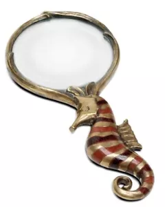 Maitland Smith Seahorse Magnifying Glass - Brass with Crackled Shell Inlay, 7"H - Picture 1 of 11