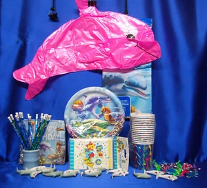 Dolphin Party # 9 Tablecover Napkins Plates Pencil Topper Key Chains - Picture 1 of 7