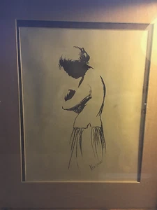 KEMISHEAN Asian Mother Child Herringbone Brush Lithograph Print Framed Signed - Picture 1 of 6