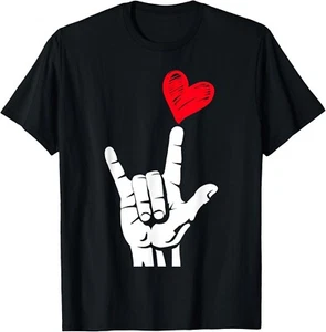 Valentines Day I Love You Hand Sign ASL Heart Women Kids Men T-Shir unisex Shirt - Picture 1 of 2