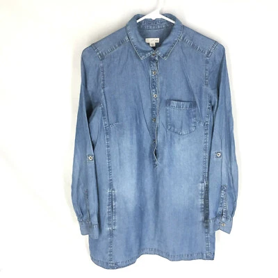 Top túnica J.JILL Denim 100 % Lyocell cambray largo abotonado talla XS Foto 1 de 4