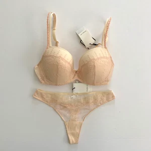 NWT SET Marie Jo Helena Embroidered Padded Underwire Bra 32D Thong Floral Lace S - Picture 1 of 14