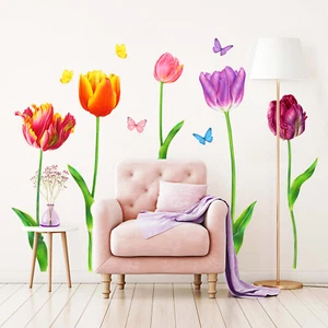 Pegatinas de pared de tulipanes Decowall SG-2116 sala de estar pegatinas decorativas de pared extraíbles - Imagen 1 de 8