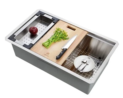 STARSTAR Workstation Ledge Undermount Single Bowl Stainless Steel Kitchen Sink