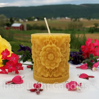 Flower Pillar Candles 100% Natural Beeswax / Bees Wax Candle / Floral Decorative - Image 1 of 2