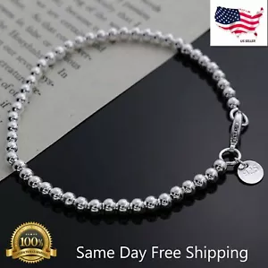Womens 925 Sterling Silver Love Cuff Bead Ball Open Bangle Charm Bracelet - Picture 1 of 5