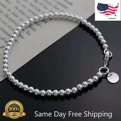 Womens 925 Sterling Silver Love Cuff Bead Ball Open Bangle Charm Bracelet - Image 1 of 4
