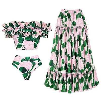 Traje de baño de bikini con estampado floral con volantes para mujer Flaxmaker traje de baño traje de baño Foto 1 de 4