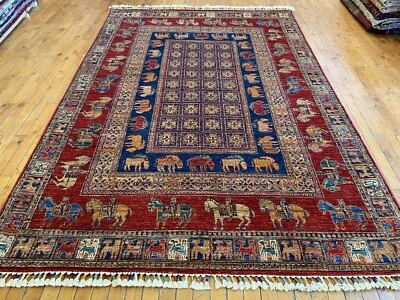 Alfombra Pazyryk hecha a mano con patrón animal de 5x7 pies Foto 1 de 4