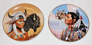 2 LOT FRANKLIN MINT PLATES SPIRIT LEADER / SPIRIT OF THE BUFFALO GOLD TRIM COLLE - Picture 1 of 6
