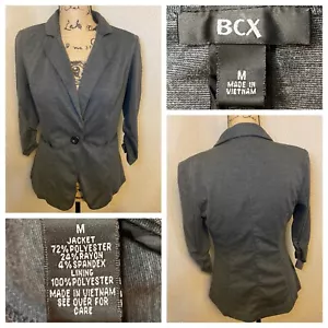BCX Women’s Medium Gray 1-Button Blazer Jacket with Pockets & ¾ Sleeves - GREAT - Picture 1 of 8