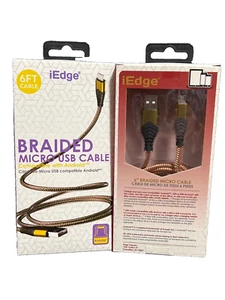 USB Cable Compatible with Android NEW iEDGE Braided Micro Pair of 2 - Picture 1 of 6