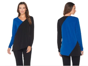 Belle by Kim Gravel Damen Asymmetrisches Colorblock Top, Kobalt/Schwarz, S - Bild 1 von 1