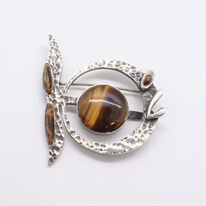 w/ Tiger eye by Cecilia Toño 6405 Signed sterling silver fish pendant & pin