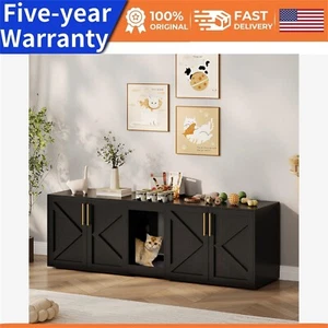 Double Cat Litter Box Enclosure Hidden cat Litter Box Furniture with Doors Wood - Picture 1 of 8