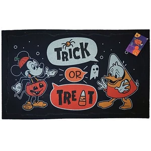 Disney Store Mickey Mouse & Donald Duck Halloween Door Mat Trick Or Treat Black - Foto 1 di 9