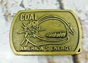 CARBOLOY Coal Miner Mining Energy Company Brass Belt Buckle Hit Line USA Vtg - Picture 1 of 4