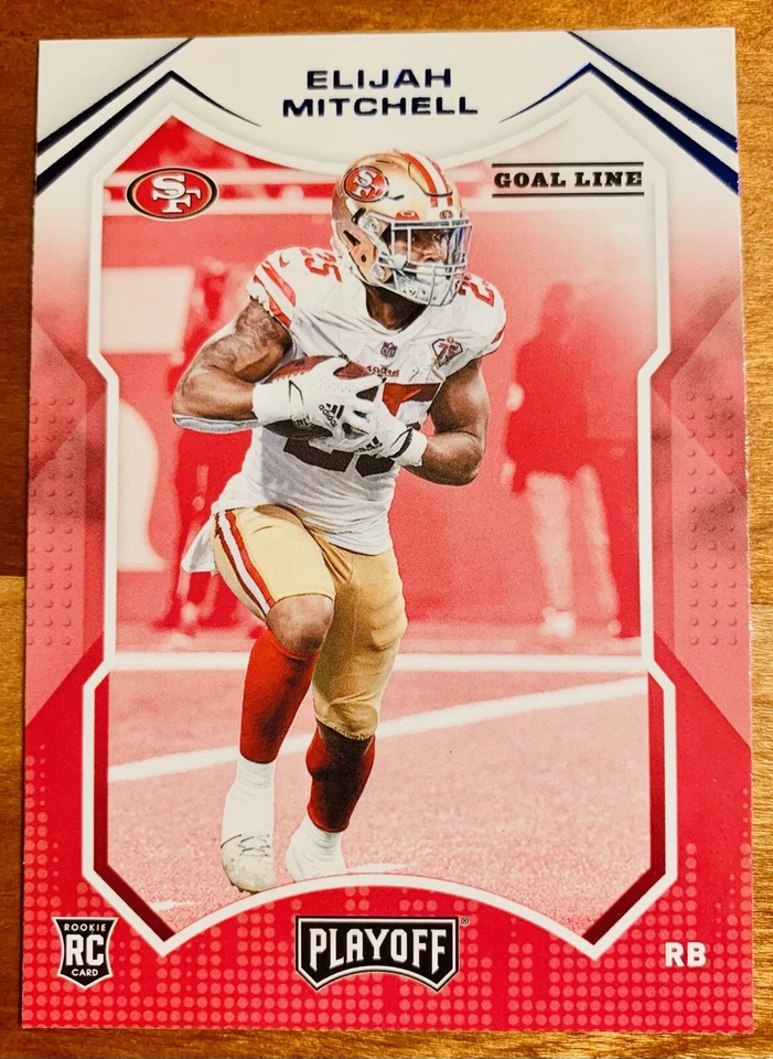 2021 Panini Playoff Goal Line Blue Foil #292 Elijah Mitchell RC - SF 49ers - Image 1 of 2
